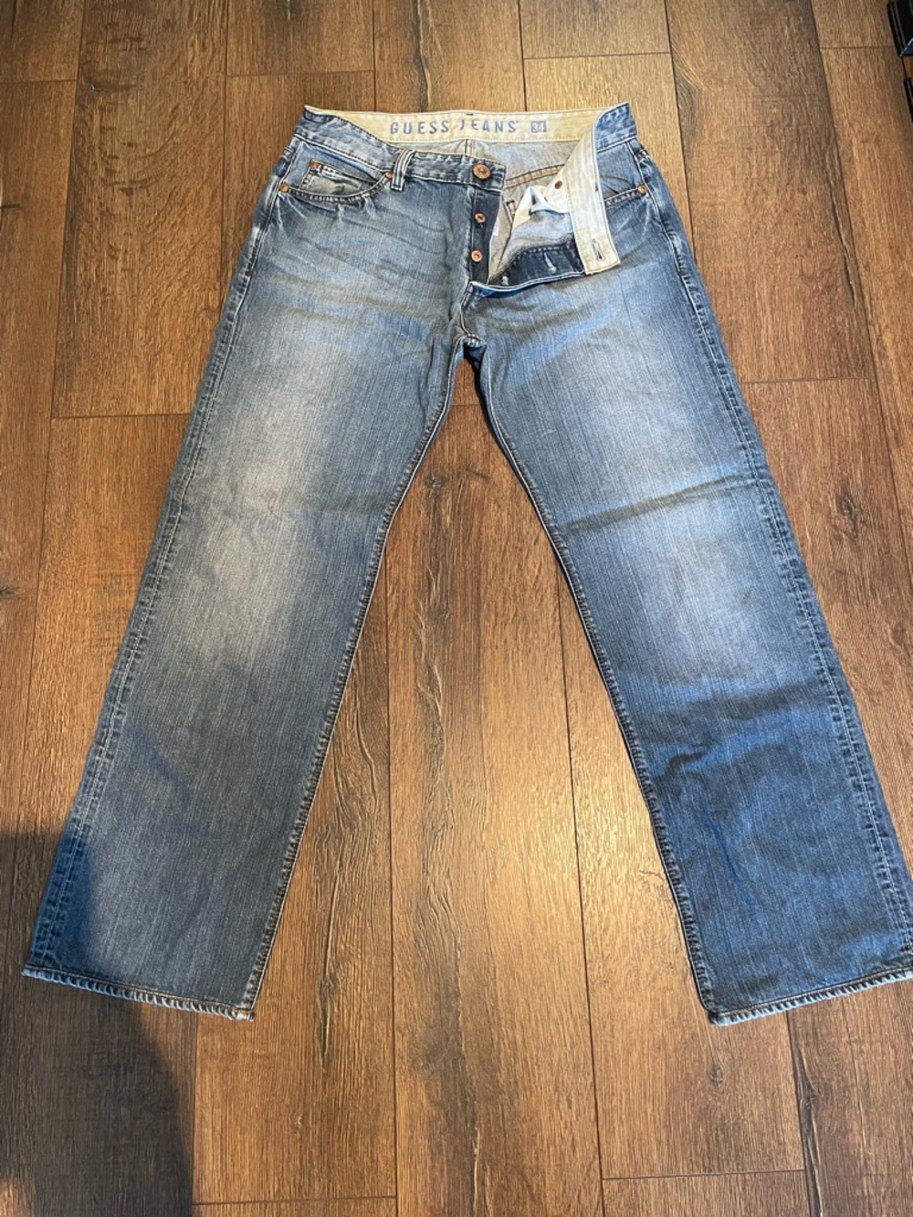 GUESS Men's Blue Straight-Leg Denim Jeans